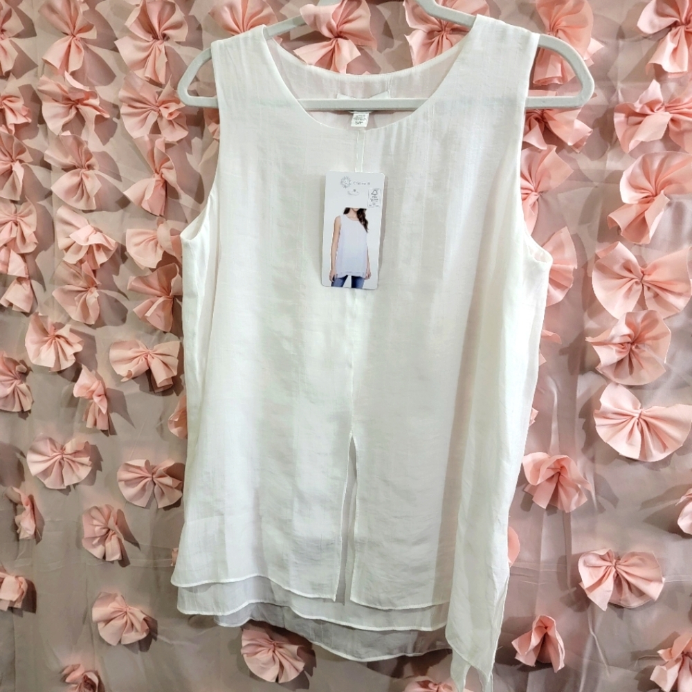 Nwt CRISTINA B White Flowy Layered Tunic Top Sleeveless Size Small Womens